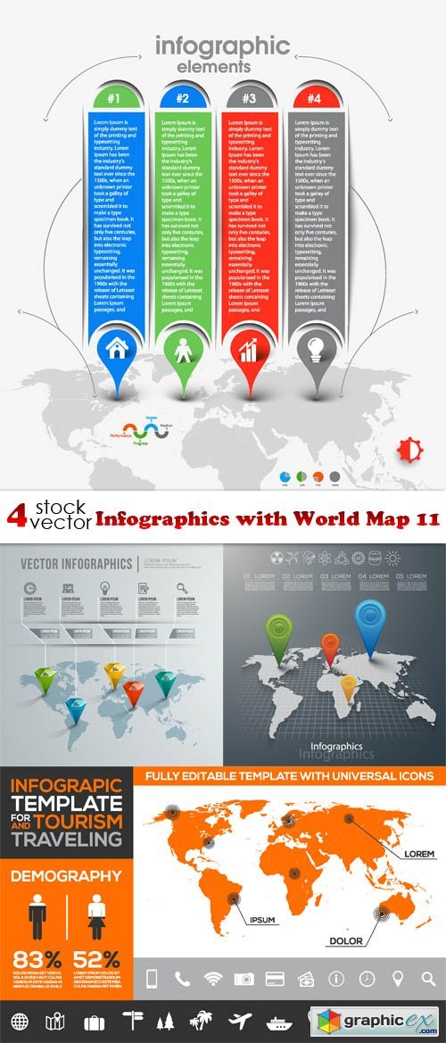 Vectors - Infographics with World Map 11
