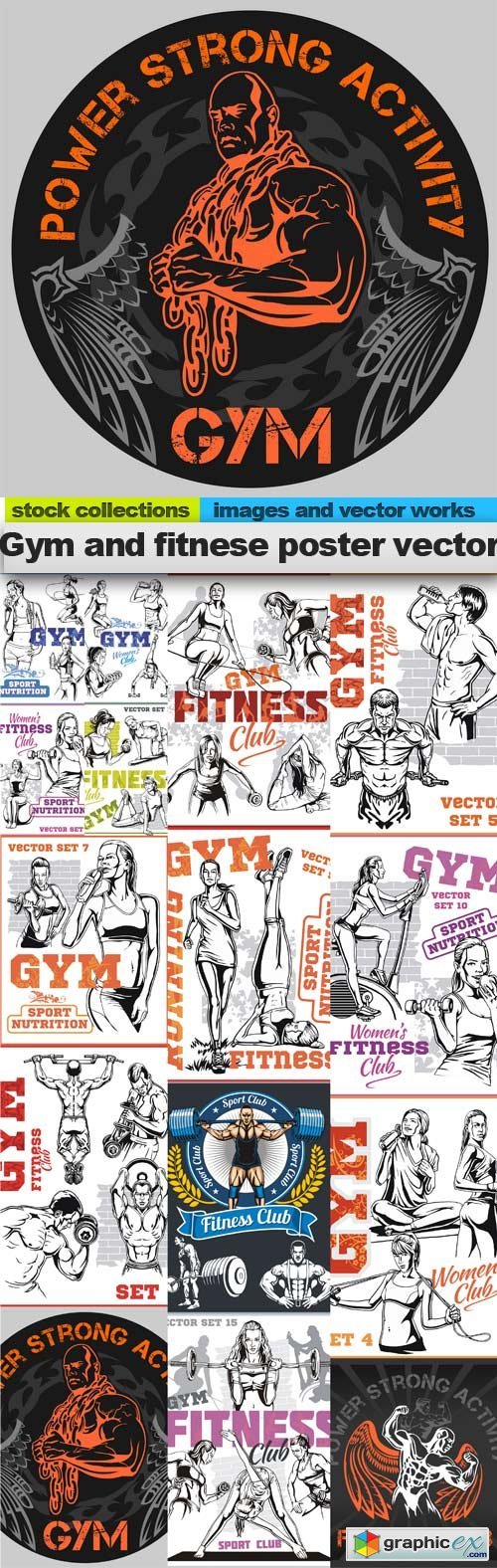 Gym and fitnese poster vector, 15 x EPS