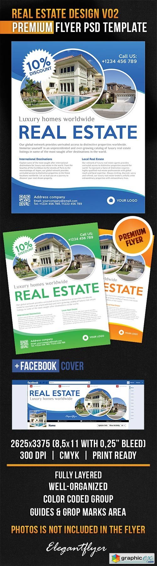 Real Estate Design V02 Flyer PSD Template + Facebook Cover