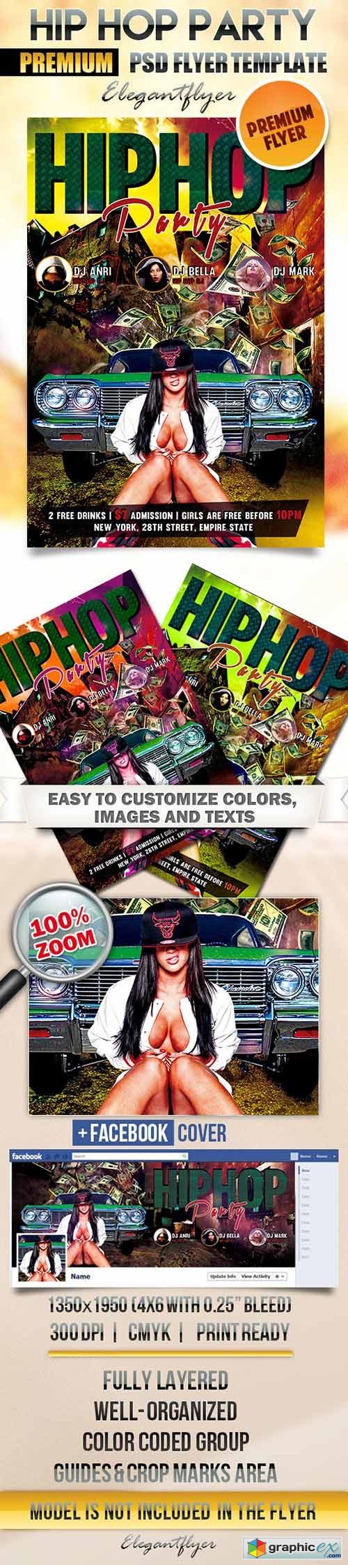 Hip Hop Party Flyer PSD Template + Facebook Cover