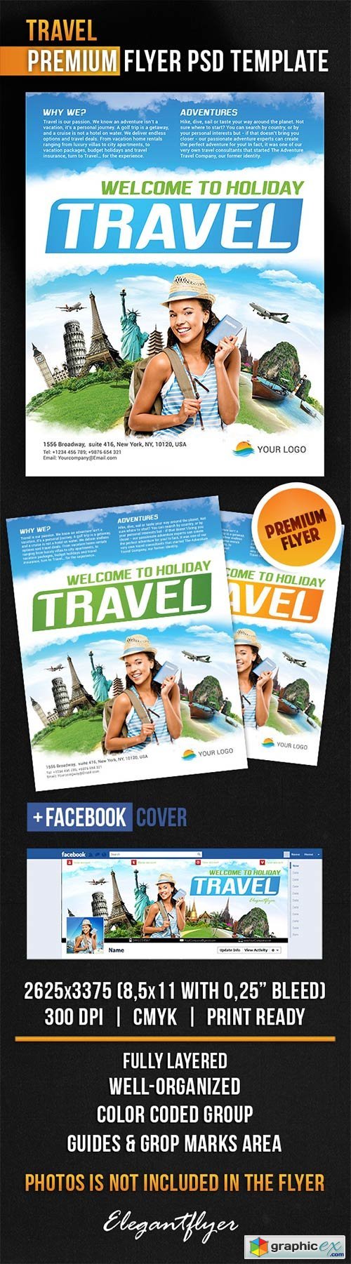 Travel Flyer PSD Template + Facebook Cover