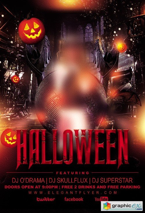 Halloween Night Party Flyer PSD Template + Facebook Cover