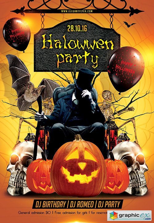 Halloween party 2 Flyer PSD Template + Facebook Cover