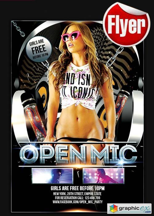 Open Mic Party Flyer Template + Facebook Cover