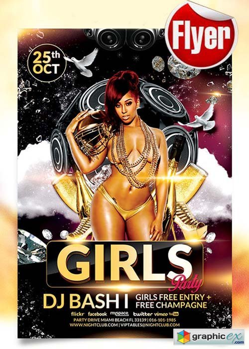 Girls Party Flyer Template + Facebook Cover