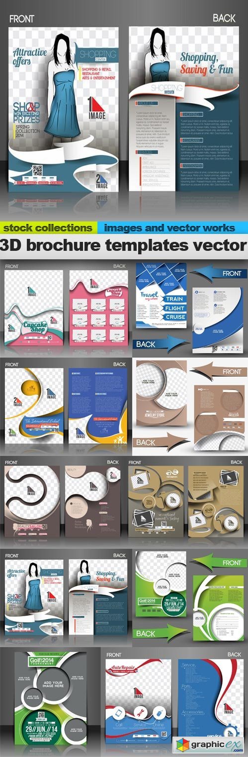 3D brochure templates vector, 10 x EPS