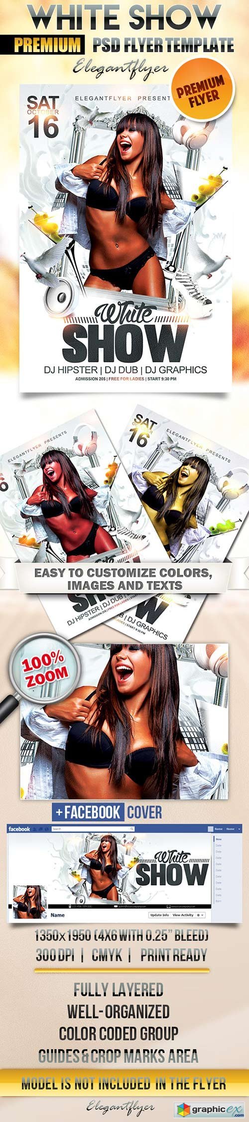 White Show Flyer PSD Template + Facebook Cover