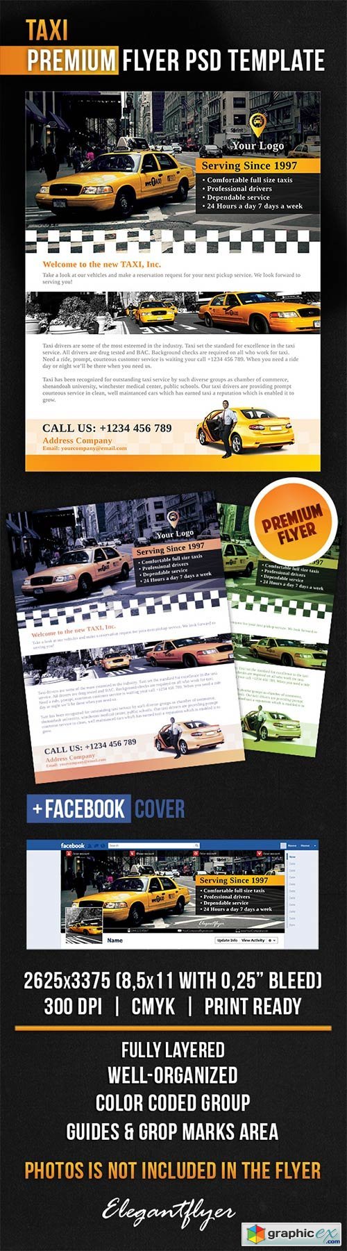 Taxi Flyer PSD Template + Facebook Cover