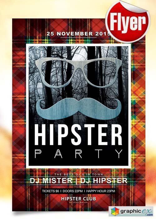 Hipster Party Flyer Template + Facebook Cover