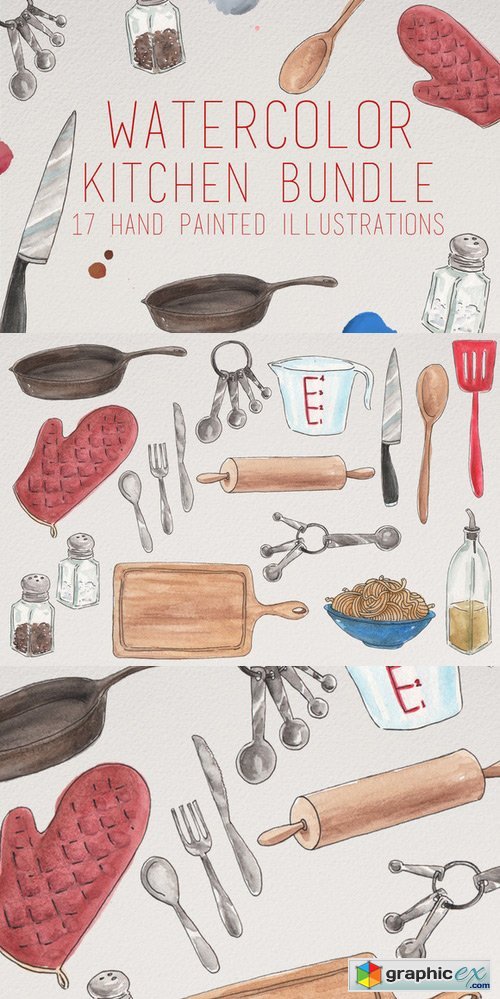 Watercolor Kitchen Illustrations