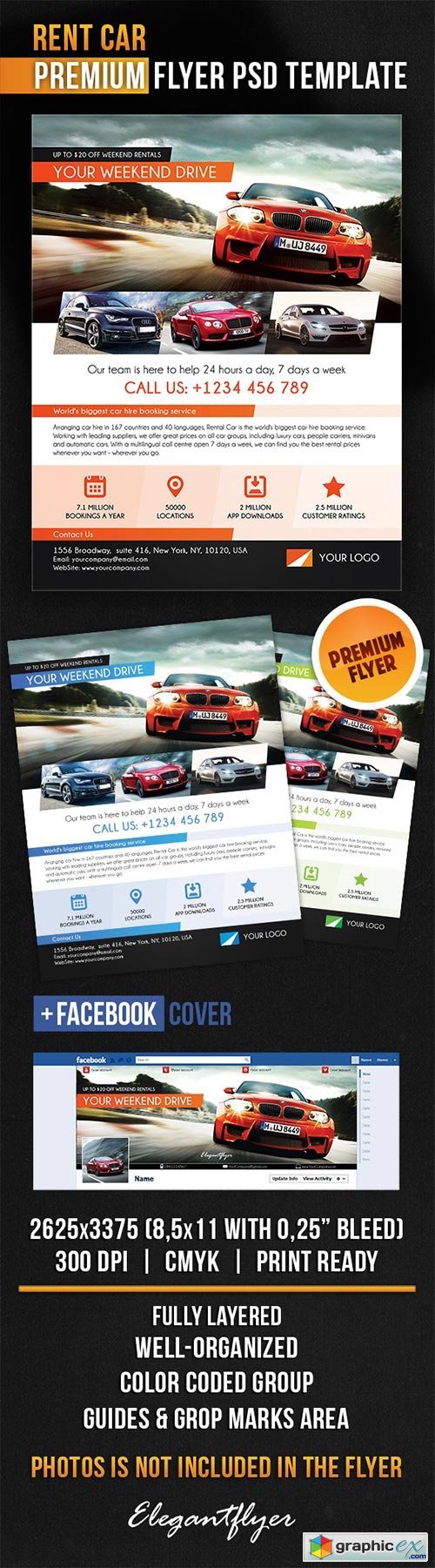 Rent Car Flyer PSD Template + Facebook Cover