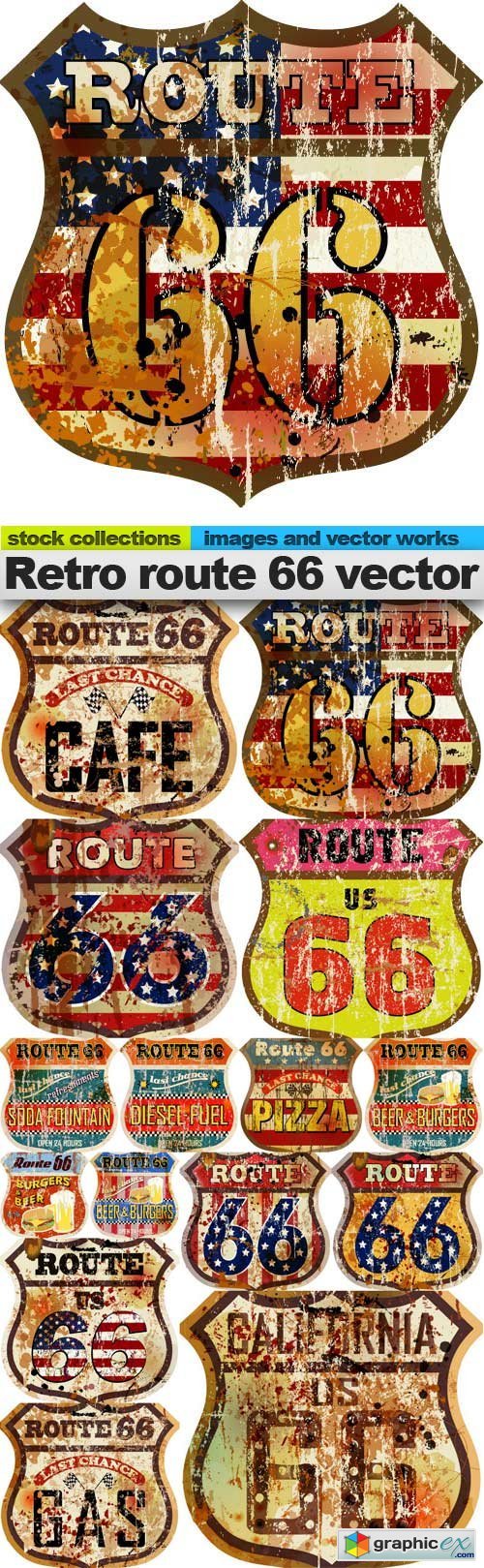 Retro route 66 vector, 15 x EPS