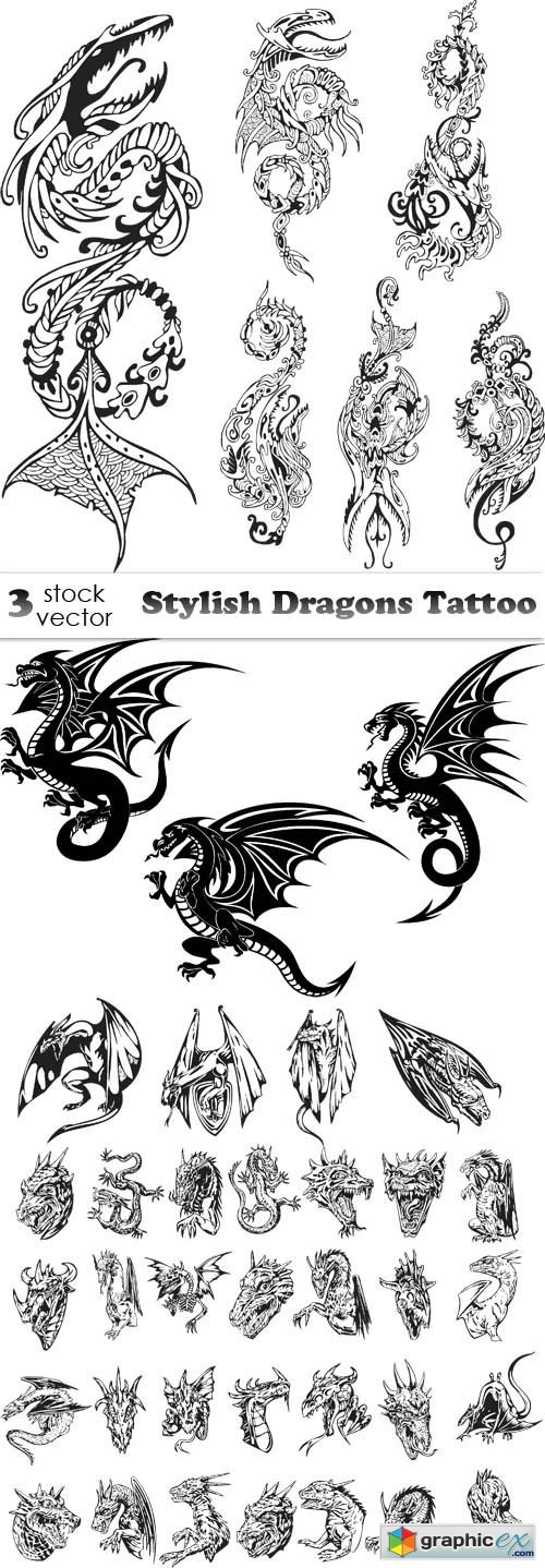 Vectors - Stylish Dragons Tattoo 2