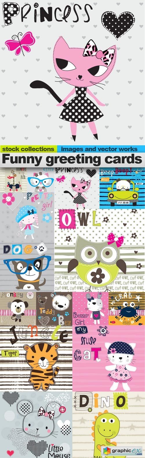 Funny greeting cards, 15 x EPS