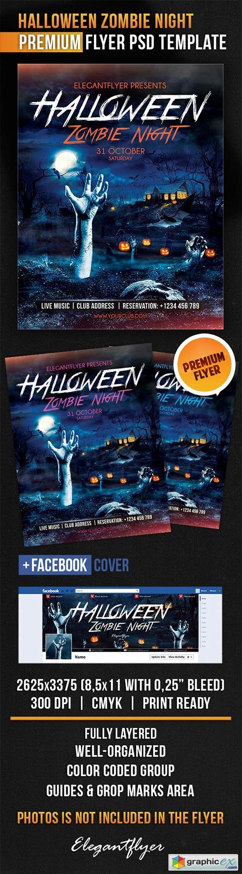 Halloween Zombie Night Flyer PSD Template + Facebook Cover
