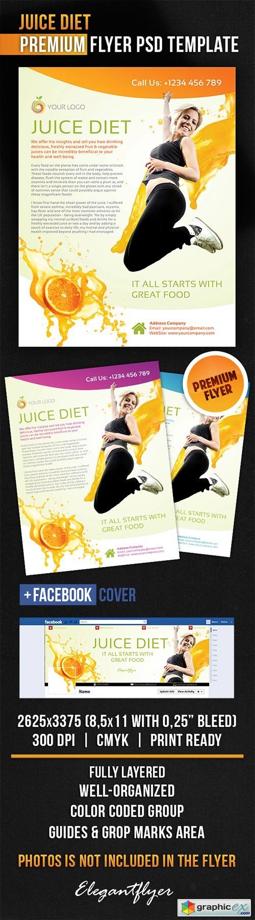 Juice Diet Flyer PSD Template + Facebook Cover