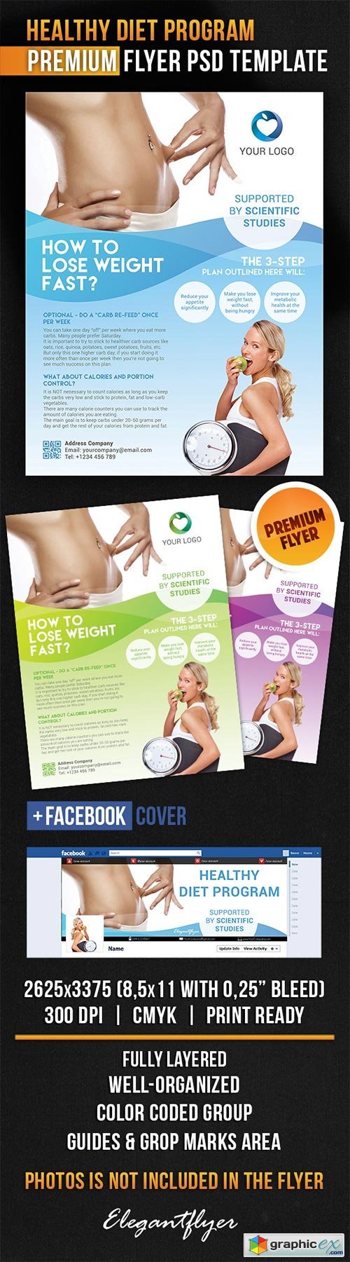 Healthy Diet Program Flyer PSD Template + Facebook Cover