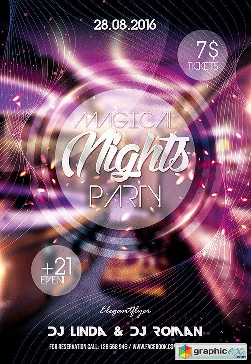 Magical Nights Party Flyer PSD Template + Facebook Cover
