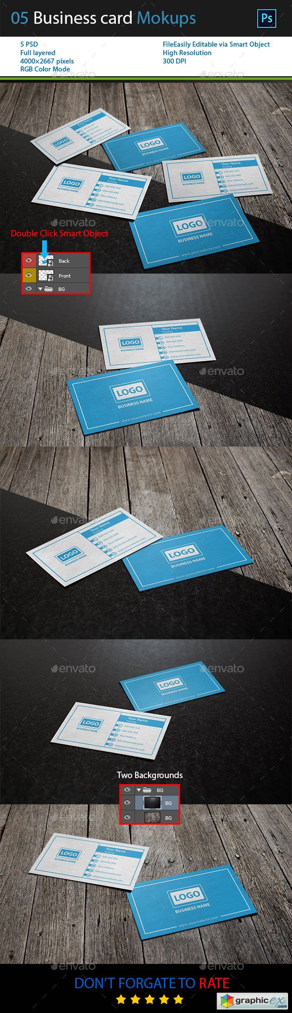 05 business Card Mockups with 2 Backgrounds