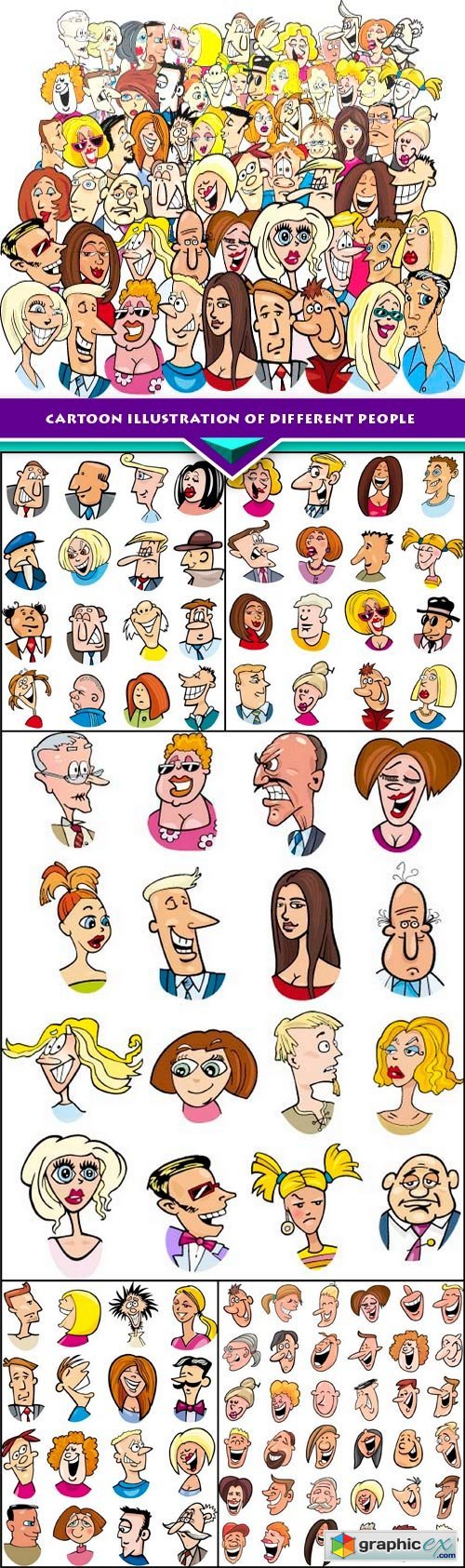 Cartoon illustration of different people 6x EPS