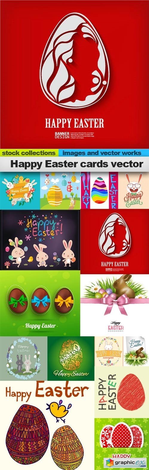 Happy Easter cards vector,  15 x EPS