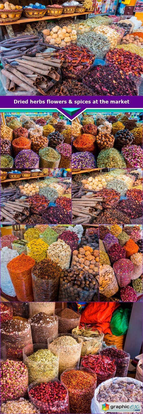 Dried herbs flowers & spices at the market 7x JPEG