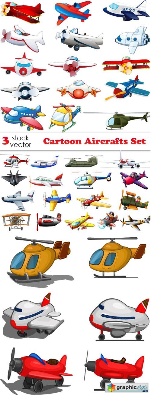 Vectors - Cartoon Aircrafts Set