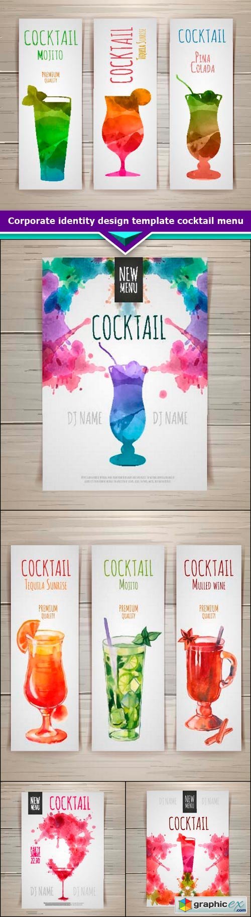 Corporate identity template design cocktail 5x EPS