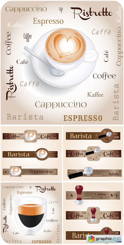 Coffee, vector labels with inscriptions