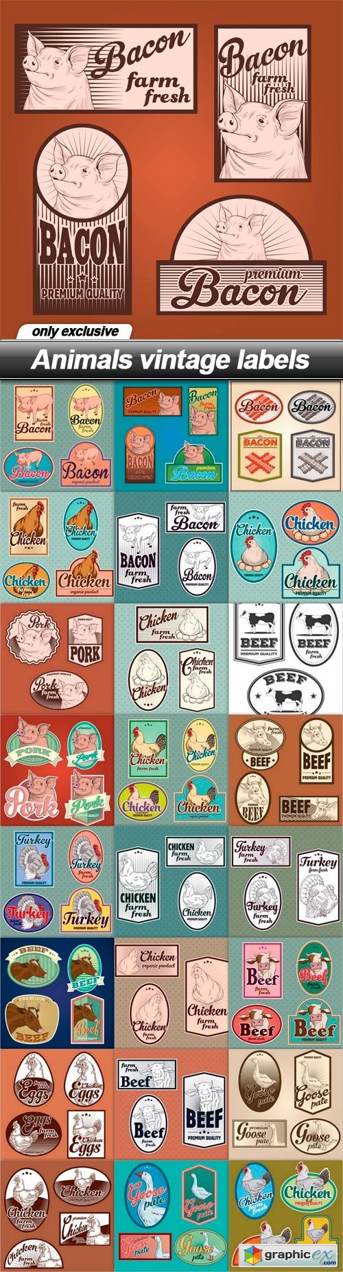 Animals vintage labels - 25 EPS