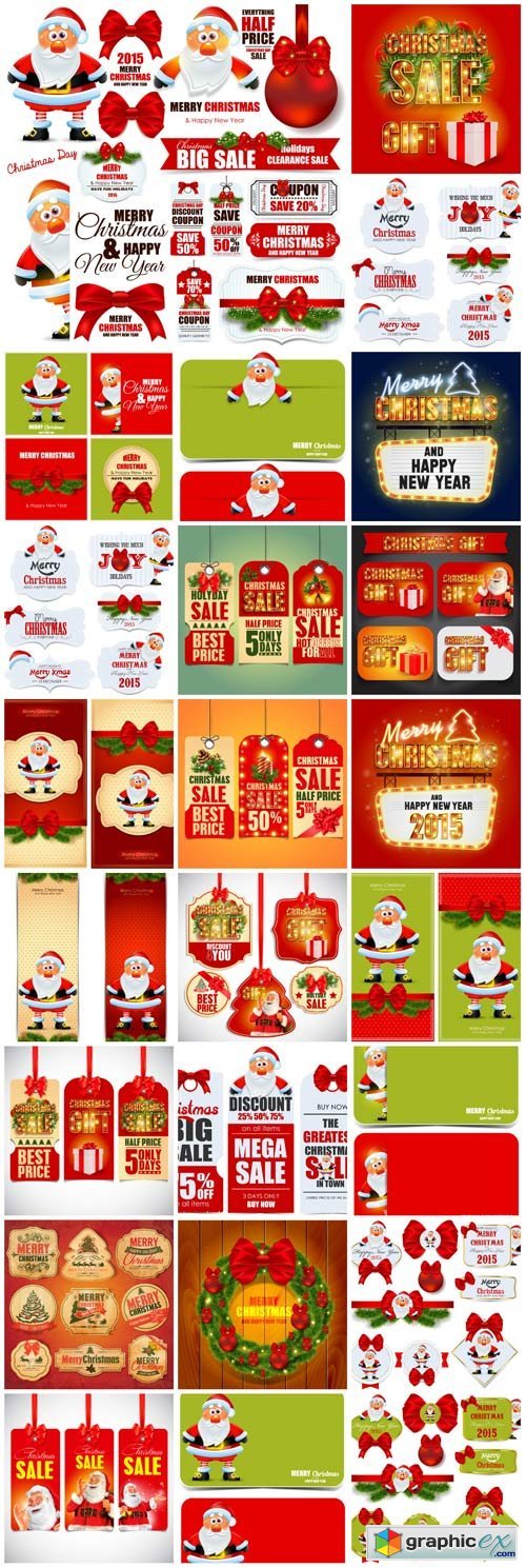 Christmas, New Year, Santa Claus, labels and backgrounds