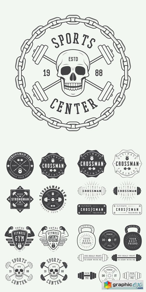 Gym Logos, Labels and Badges in Vintage Style