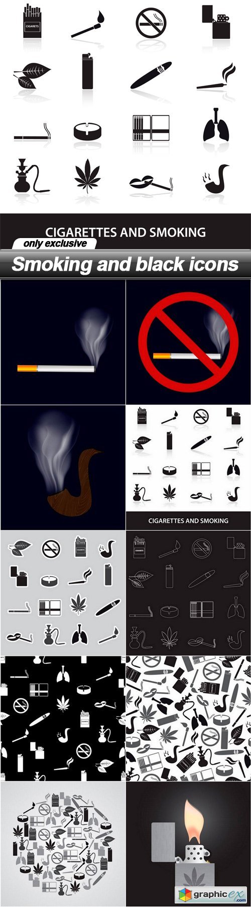 Smoking and black icons - 10 EPS