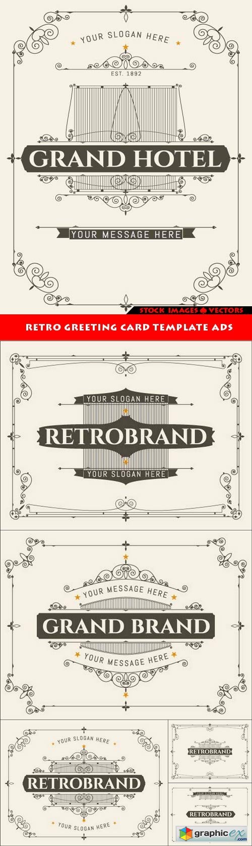 Retro greeting card template ads 6x EPS