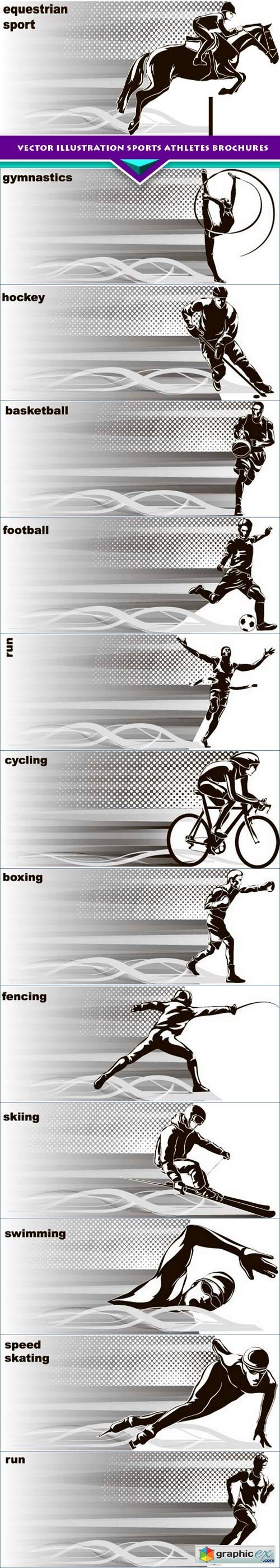 Vector illustration Sports Athletes brochures 13x EPS