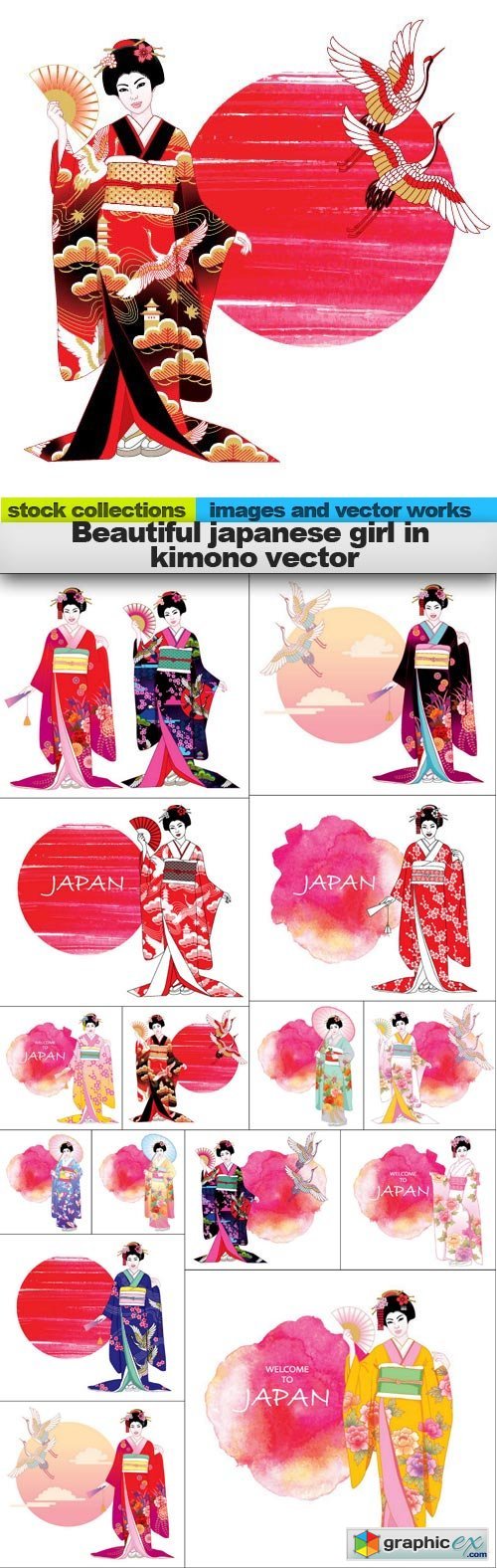 Beautiful japanese girl in kimono vector, 15 x EPS