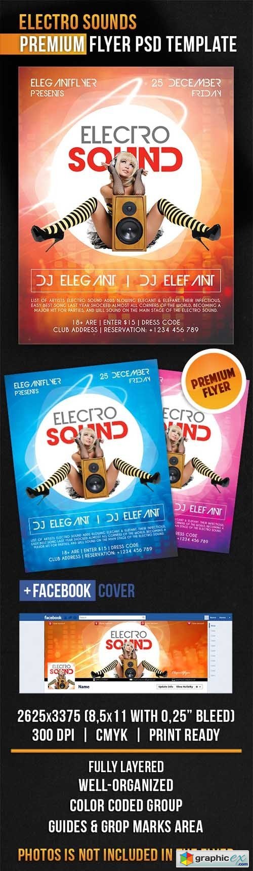 Electro Sounds  Flyer PSD Template + Facebook Cover