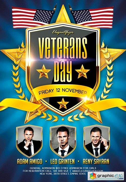 Veterans Day 2 Flyer PSD Template + Facebook Cover