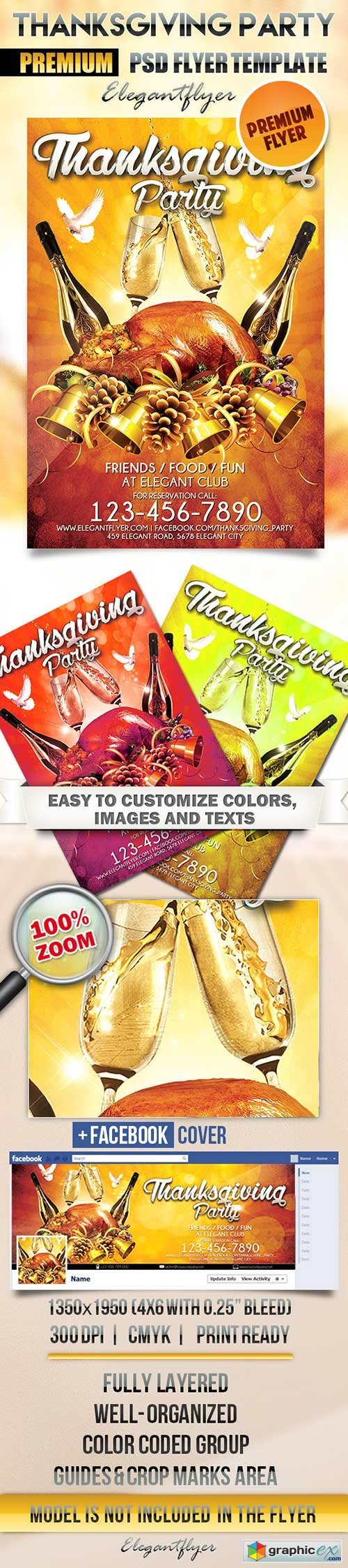 Thanksgiving Party Night Flyer PSD Template + Facebook Cover