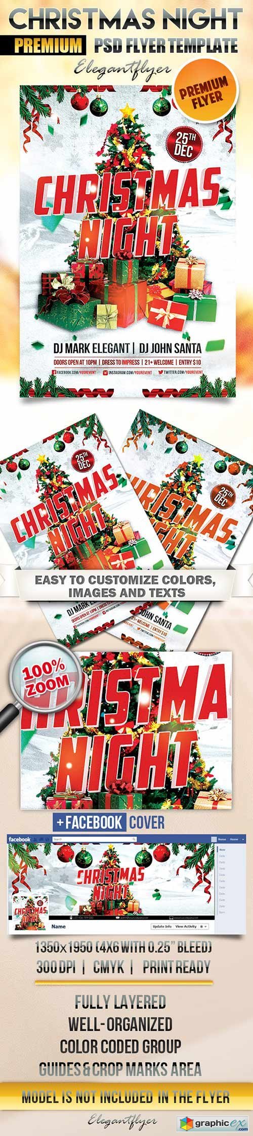 Christmas Night Flyer PSD Template + Facebook Cover