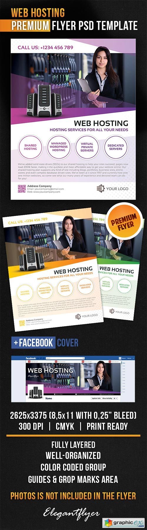 Web Hosting Flyer PSD Template + Facebook Cover