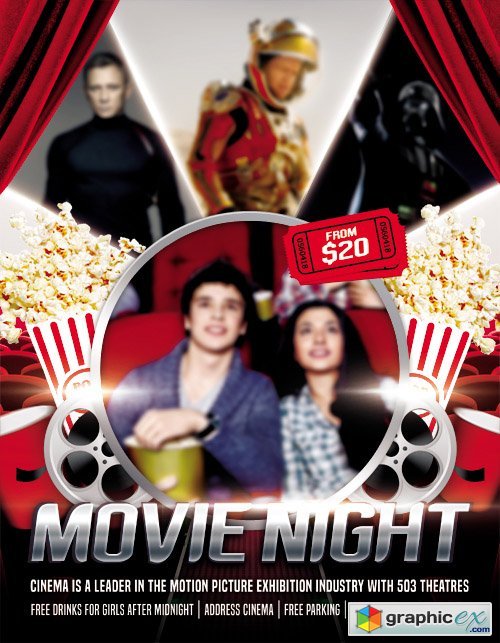 Movie Night  Flyer PSD Template + Facebook Cover