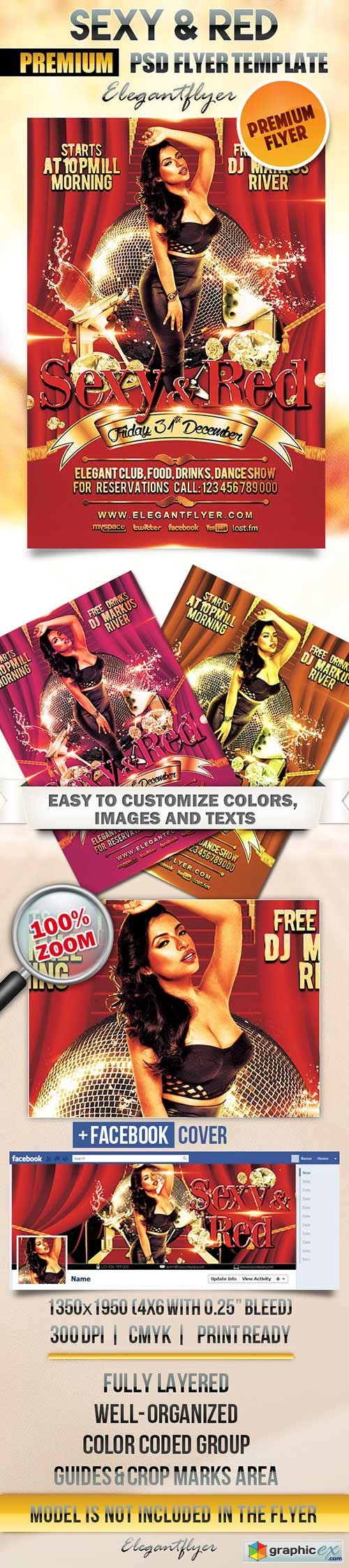 Sexy and Red Flyer PSD Template + Facebook Cover