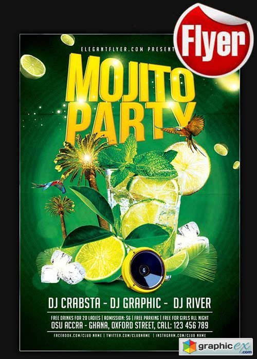Mojito Ice Party Flyer Template + Facebook Cover