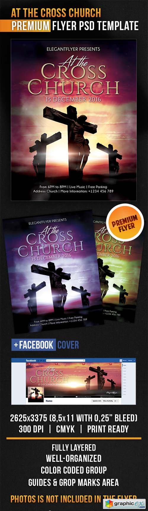 At the Cross Church  Flyer PSD Template + Facebook Cover