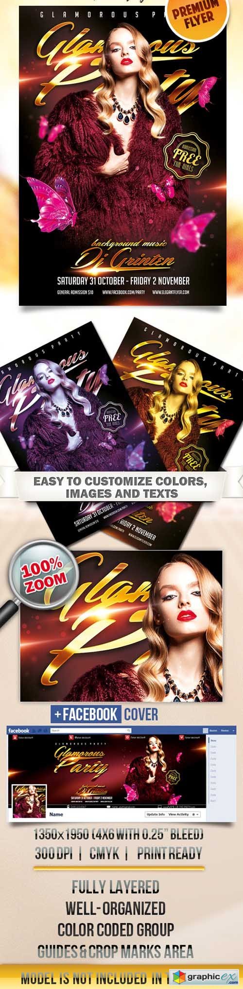 Glamorous Party  Flyer PSD Template + Facebook Cover