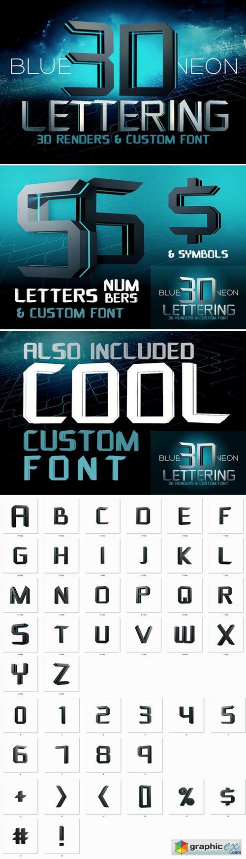 Blue Neon - 3D Lettering + Font