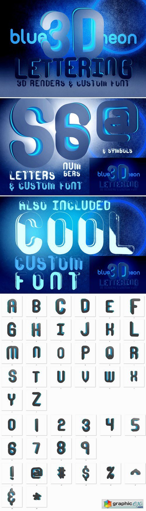Blue Neon 2 - 3D Lettering + Font
