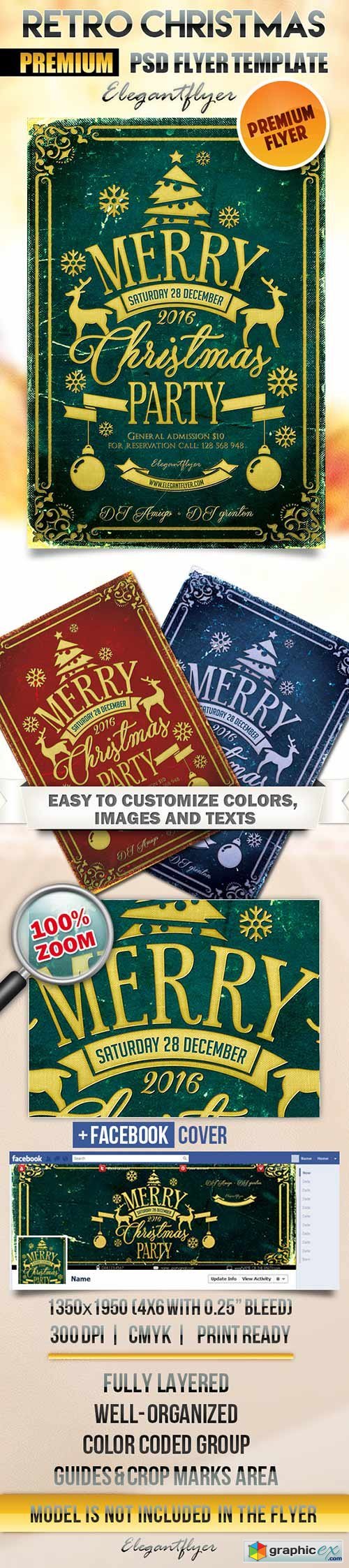 Retro Christmas Flyer PSD Template + Facebook Cover