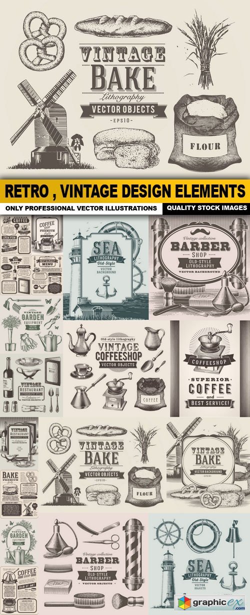 Retro , Vintage Design Elements - 18 Vector